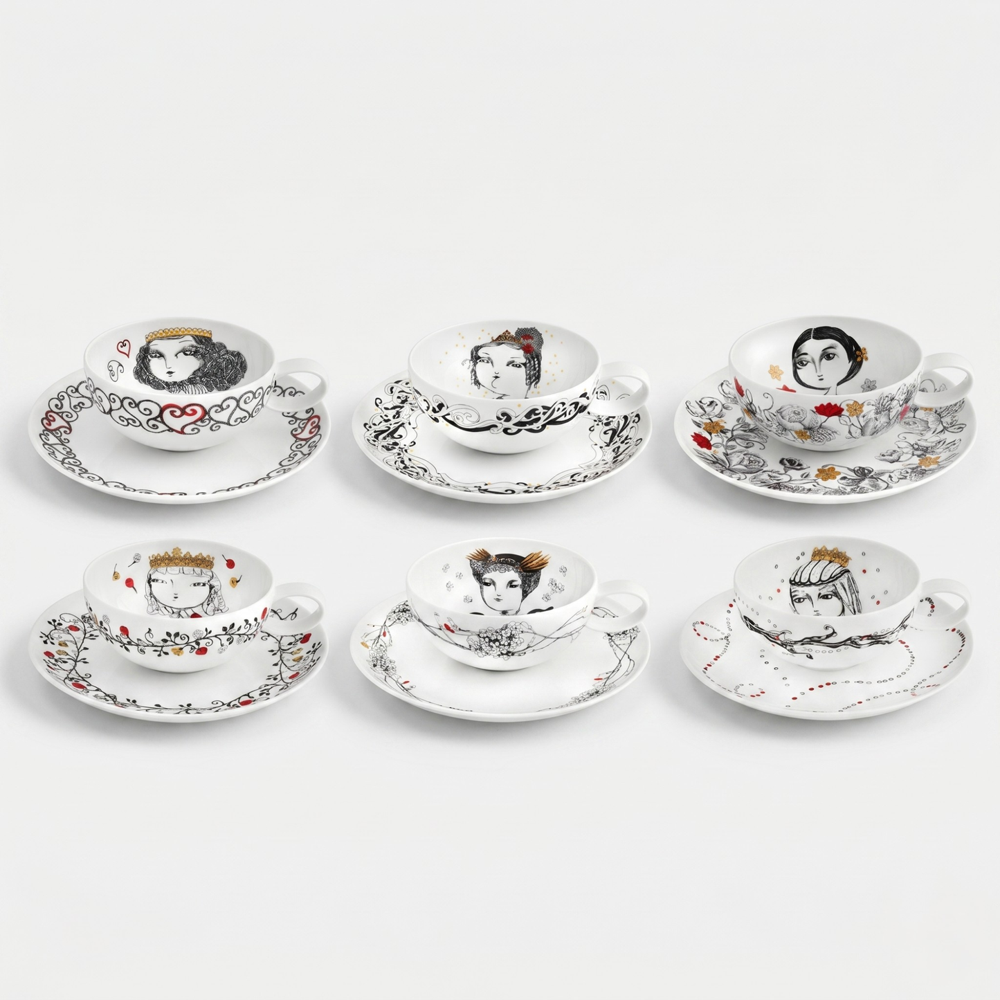 Conjunto 6 Chávenas de Chá Vista Alegre Rainhas de Portugal – Porcelana