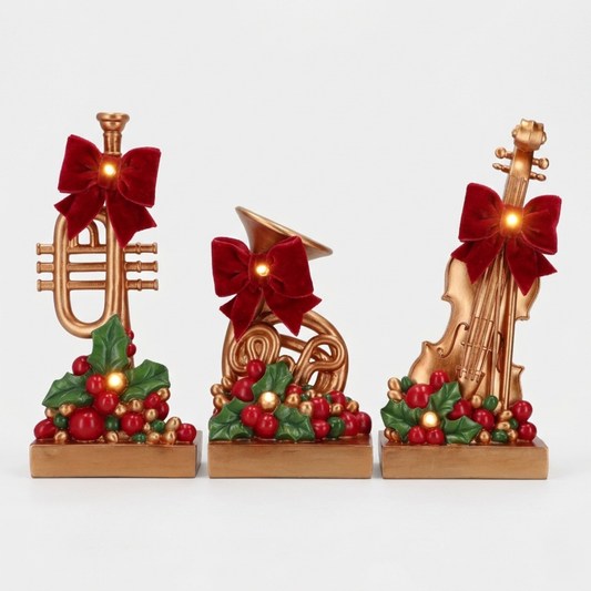 Musical Christmas Figurine – Gold Instrument, 3 Variants