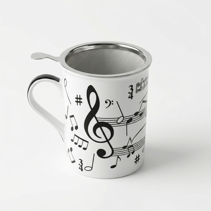 Musical Tea Mug with Infuser – Ceramic, Notes Design