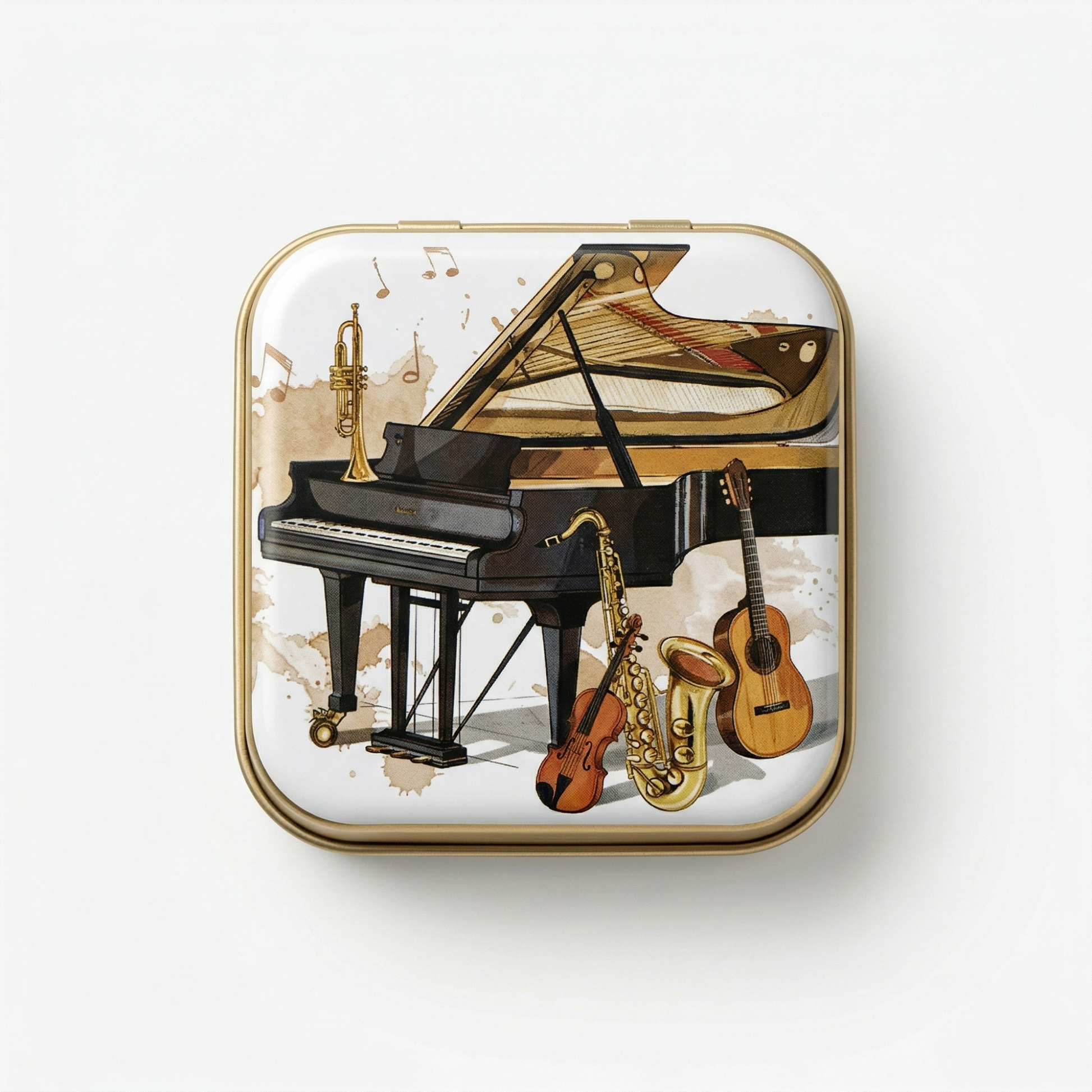 French horn shaped metal lapel pin in premium gift box