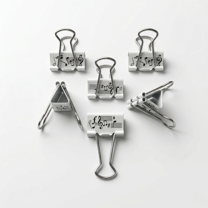 Musical Binder Clips – Notes & Clef Design, Set of 6