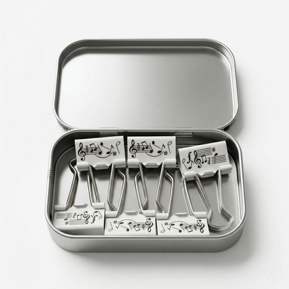 Musical Binder Clips – Notes & Clef Design, Set of 6