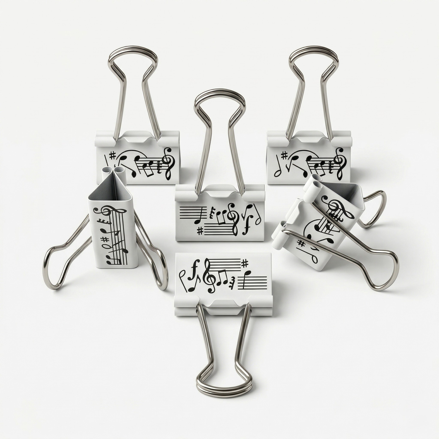 Musical Binder Clips – Notes & Clef Design, Set of 6