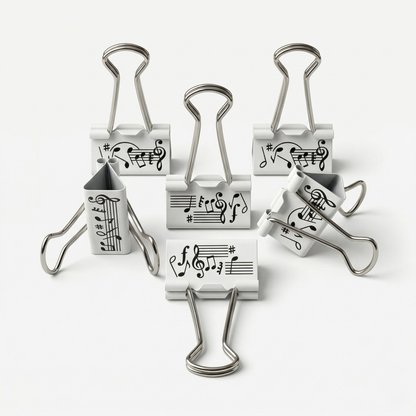 Musical Binder Clips – Notes & Clef Design, Set of 6