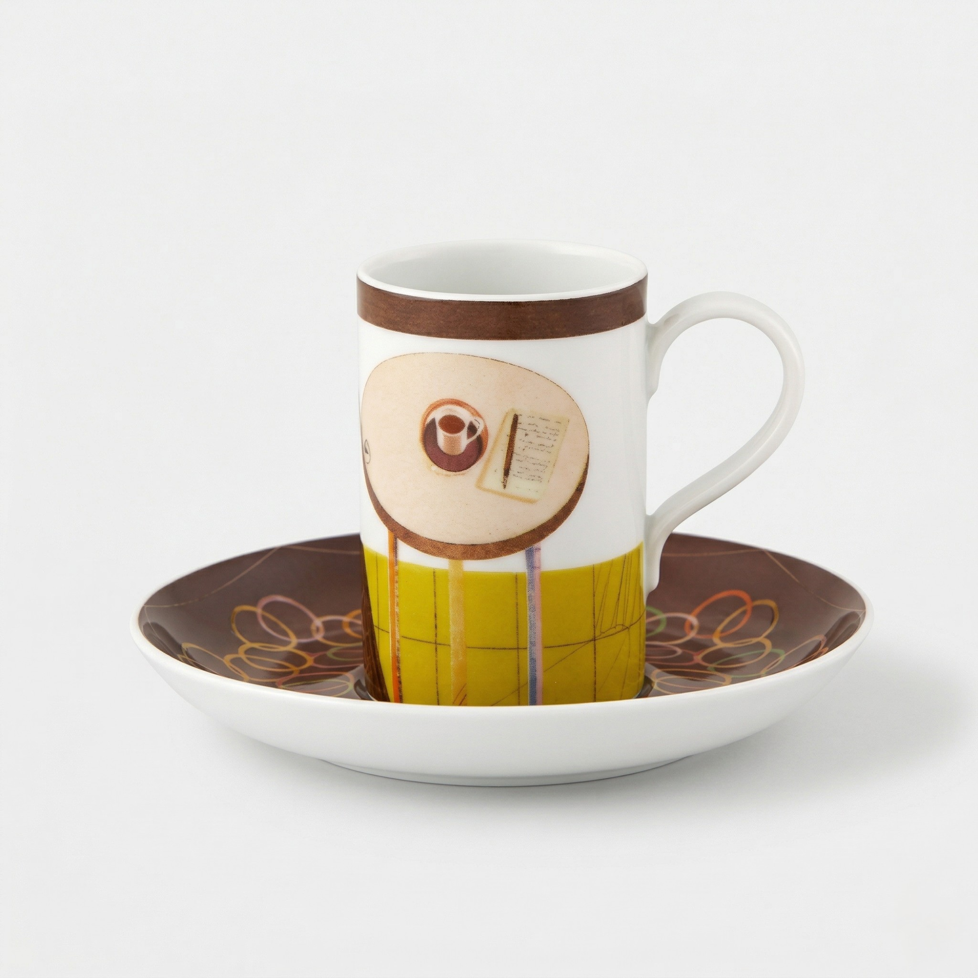 Vista Alegre Fernando Pessoa espresso cup with coffee artwork and saucer