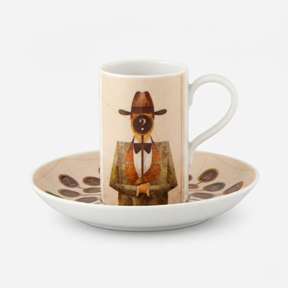 Vista Alegre Fernando Pessoa espresso cup with Pessoa artwork and saucer
