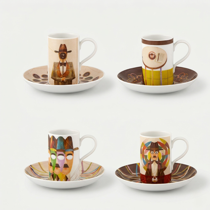 Vista Alegre Fernando Pessoa porcelain espresso cups set of 4 with saucers